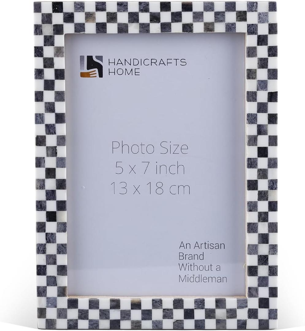 Handicrafts Home 5x7 Picture Frame, Grey & White Checkered Bone Inlay Photo Frame, Handmade Decorative Picture Frame for Wall or Tabletop Display, Modern Home Decor Frame