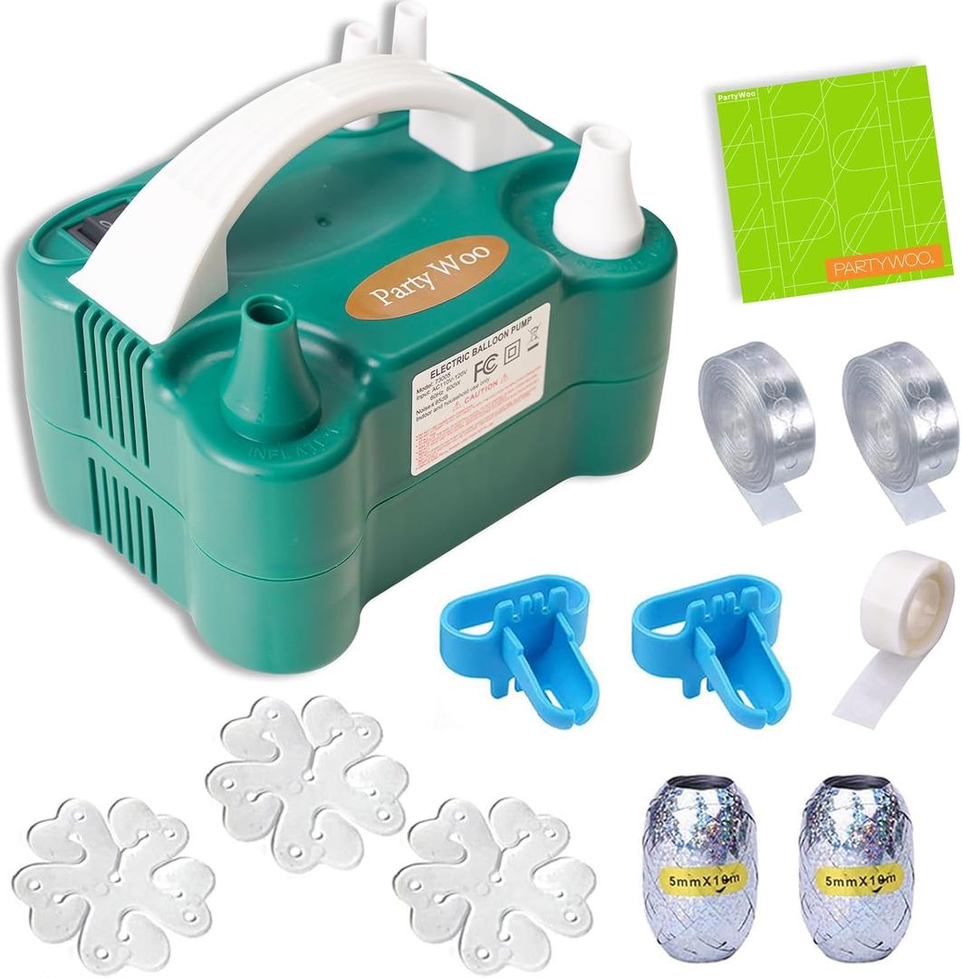 PartyWoo 110V 600W Electric Balloon Pump, Portable Balloon Inflator, Dual Nozzle Air Pump for Balloon Garland