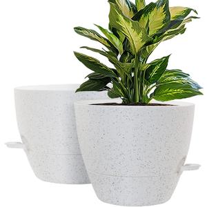WOUSIWER 10 inch Self Watering Planters, 2 Pack Large Plastic Plant Pots with Deep Reservior and High Drainage Holes for Indoor Outdoor Plants and Flowers, Speckled White
