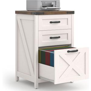 Farmhouse File Cabinet with 3 Drawers for Home Office, White and Brown