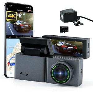 Masdio Dash Cam Front and Rear, 4K+1080P Dual Dash Camera for Cars with WiFi APP, 3.2" LCD, Super Night Vision, 24/7 Parking Mode, G-Sensor, Loop Recording, Included 32GB Card