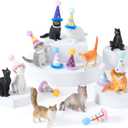 20 Pcs Miniature Cat Figurines with Birthday Hats Kit, Resin Tiny Cat Figurines Cake Toppers for Birthday Cat Cake Party Decorations
