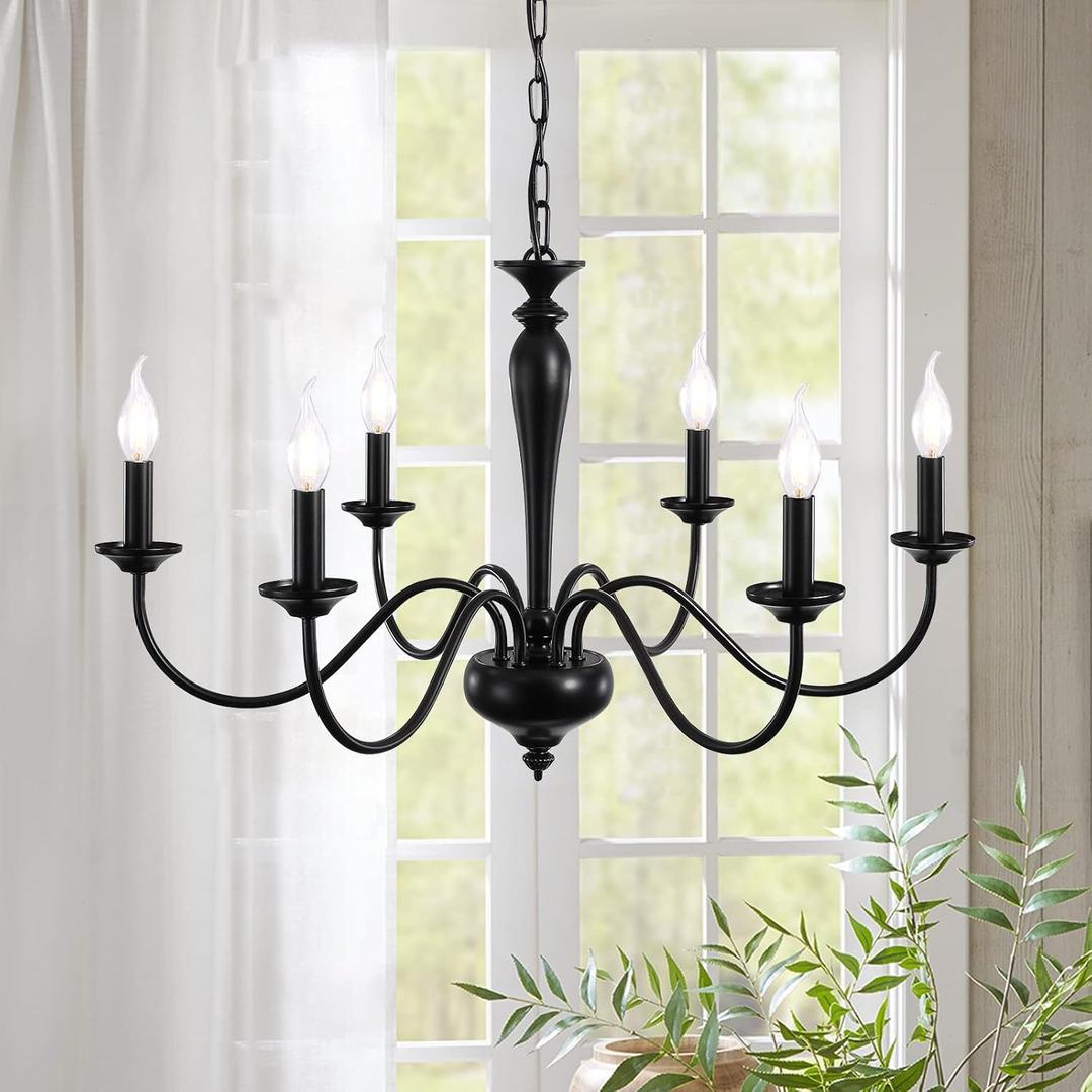 Farmhouse Chandelier 6 Light Black Chandeliers for Dining Room Lighting Fixtures Hanging, Kitchen Island, Rustic Industrial Iron Chandeliers for Foyer, Living Room, Bedroom