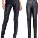 S P Y M Womens Stretchy Jeggings, Faux Leather Legging Pants with Pockets, Regular and Plus Size (Large, 01/Black-regular)