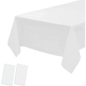 2 Pack Plastic Tablecloths - Disposable Table Covers for Christmas, BBQ, Picnic, Birthday, Wedding, Parties & Xmas - Oil-proof, Thin White Table Cover - 54 x 108 In