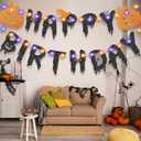 Enhon Halloween Birthday Party Decorations, Lighted Happy Birthday Banner with Orange and Purple String Lights, Spooky Indoor/Outdoor Front Door Garden Car Trailer Decor