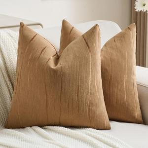 FUTEI Pack of 2 Chenille Decorative Throw Pillow Covers 24x24 Inch,Soft Embossed Striped Textured European Cushion Case,Modern Home Decor for Couch Bed Living Room,Bronze