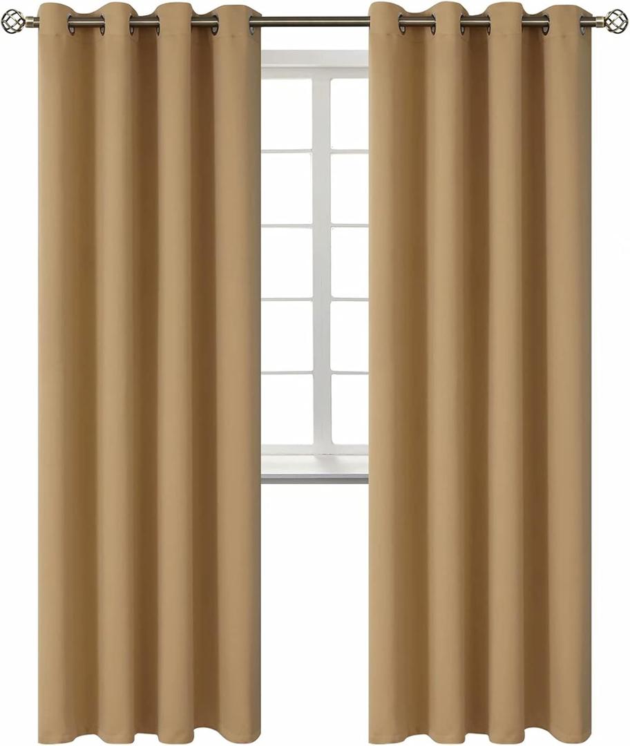 BGment Blackout Curtains for Living Room - Grommet Thermal Insulated Room Darkening Curtains for Bedroom, 2 Panels of 52 x 84 Inch, Khaki