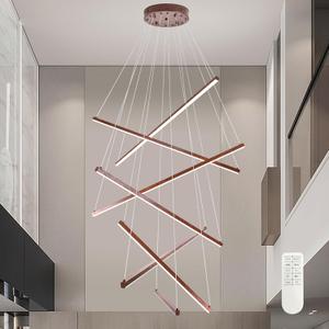 40" Walnut 7-Light Modern Led Chandelier for Living Room Dimmable Linear Led Chandelier Bedroom Large Chandeliers for Dining Room Modern Pendant Light for High Ceiling Living Room Foyer