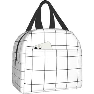3 x White Lunch Box Insulated Checkered Lunch Bag, Reusable Snack Bag Food Container For Boys Girls Men Women School Work Travel Picnic Waterproof Outdoor Tote Handbags For Adults Kids