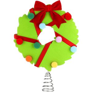 Christmas Tree Toppers 10 Inch Lime Green Wreath Treetop Decor with Red Bow and Colorful Balls Xmas Treetop Wreath Ornaments for Holiday Christmas Tree Top Presents Home