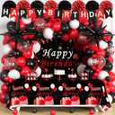 Red Birthday Decorations for Men Women Boys Girls, 95pcs Red Black and White Birthday Decor, 16th 18 40th 50th 60th Birthday Decor Party Supplies, Pompoms Backdrop Tablecloth Banner Balloons