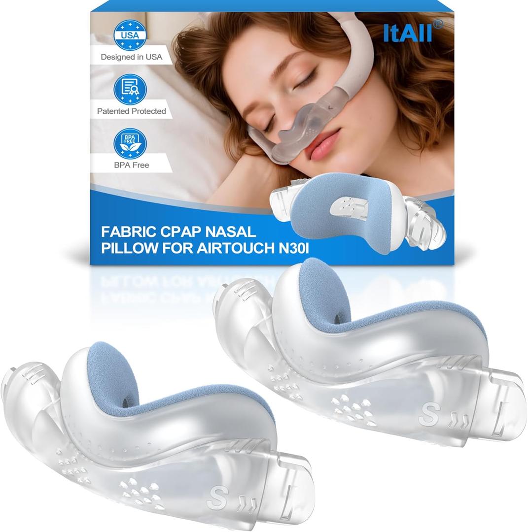 2PCs Replacement CPAP Fabric Nasal Pillow Mask Cushion (S) for Airfit N30I & Airtouch N30I, Improved QuietAir N30i - Effictive Moisture-Wicking & Redness-Reducing, ItAll Supplies Accessories - Warm