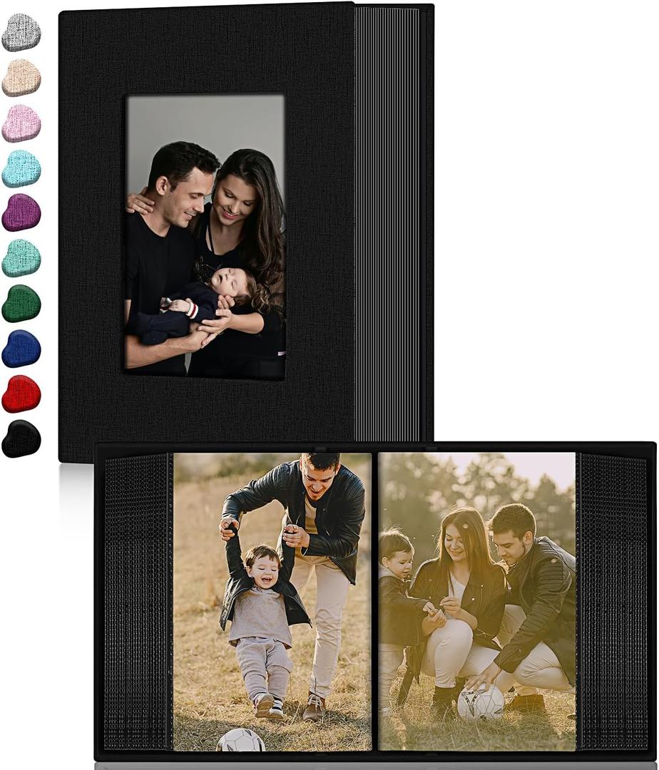 Ejblfe Photo Album 4x6,Linen Cover Slide-in Photo Album Book Can Holds 100 4x6 Photos with 50 Black Sheets for Family,Wedding,Baby and Holiday Pictures (Black)