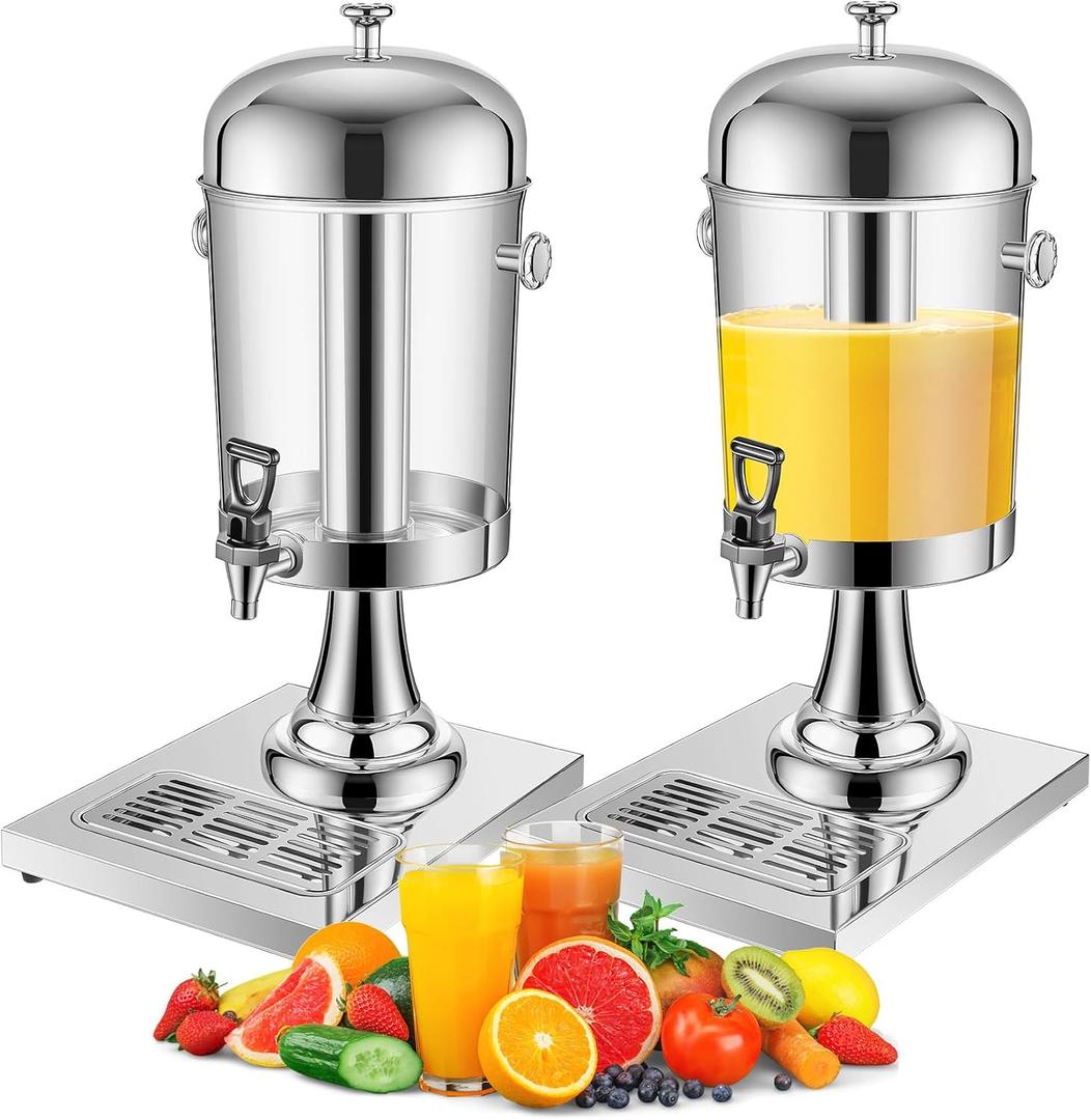 Gisafai 2 Pcs 2 Gallon Drink Dispensers for Parties, Beverage Dispenser with Stand, Stainless Steel Hot Cold Juice Dispenser with Centre Ice Core and Drip Trays for for Beer, Water Lemonade