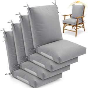 Geelin 4 Pack High Back Patio Chair Cushions for Outdoor, 44 x 21 x 5 Inch Tufted Seat and Back Pads with Ties, Thick Weather Resistant Cushions for Outdoor Furniture (Light Gray)