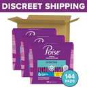 Poise Ultra Thin Incontinence Pads & Postpartum Pads for Bladder Leaks, 4 Drop Moderate Absorbency, Long Length, 144 Count