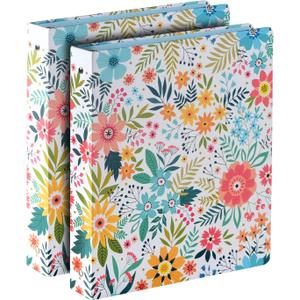 1-inch 3-Ring-Binder with Pockets 1'' Decorative Round Ring Binders for School Holds US Letter Size 8.5'' x 11'' 200 Sheets for Office/Home/Back to School, 2 Pack (Bright Floral)