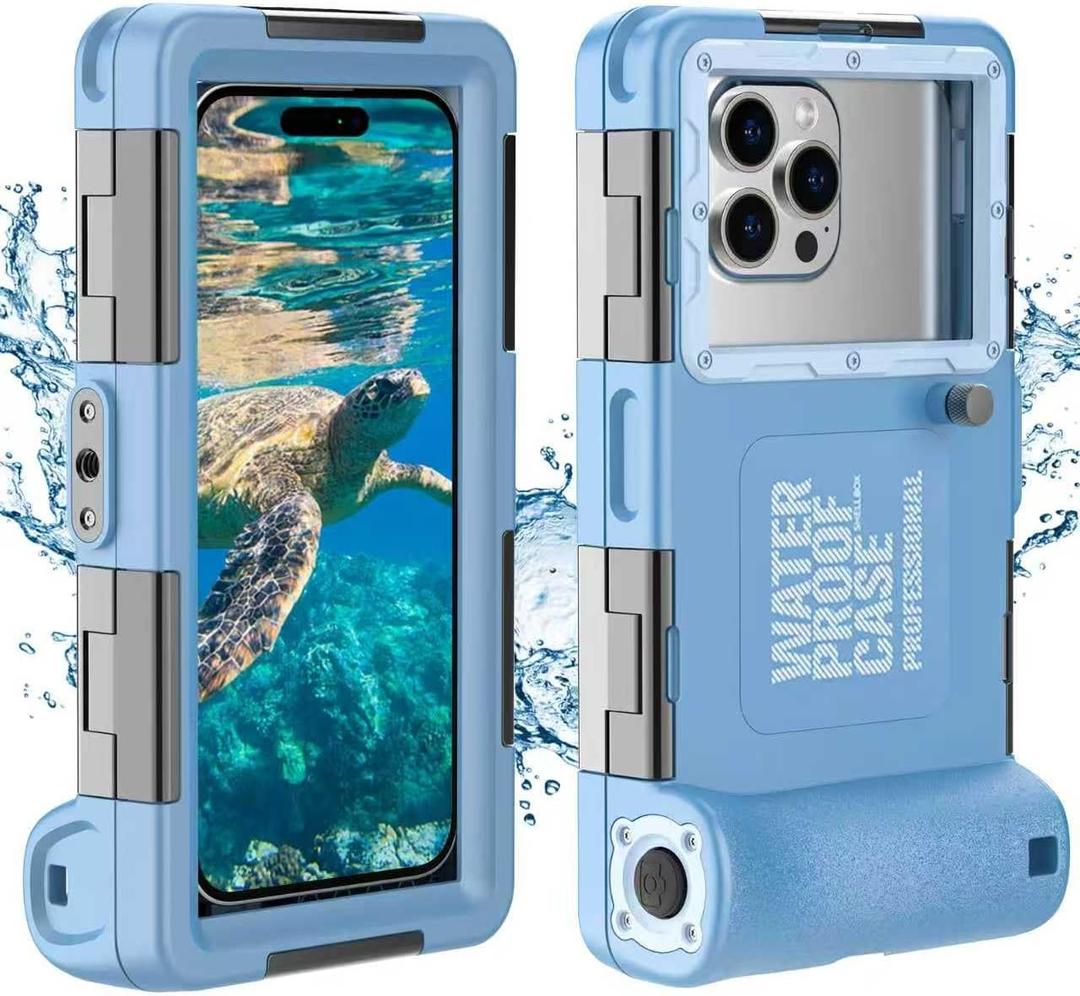 Underwater Diving Snorkeling Phone Case [for iPhone 17/16/15/14/13/12/11 Pro Max/XS/X] [for Samsung Galaxy S25/S24/S23], 50ft/15m Professional Scuba Waterproof Photo Video Housing Cover Blue