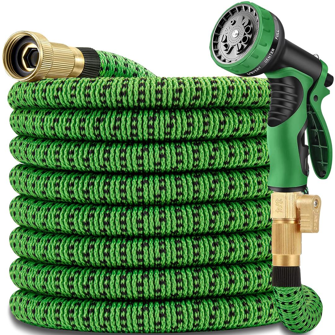 100 ft Expandable Garden Hose-2026 Newly Upgraded Expanding Garden Hoses with 10 Function Spray Nozzle, Extra Strength Fabric, Leak-Proof, Lightweight, Kink-Free Flexible Retractable Hose (GreenBlack)