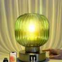Touch Small Table Lamp,Elegant Green Glass Bedside Lamp 3 Way Dimmable with USB C+A Charging Ports  Bedroom Nightstand & Living Room Essential, 4W Bulb Included (Green)