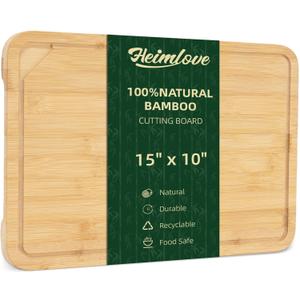 Bamboo Cutting Board for Kitchen, 15 x 10 Large Cutting Board Charcuterie Boards with Juice Groove and Handles, Chopping Board for Meat, Vegetables and Cheese