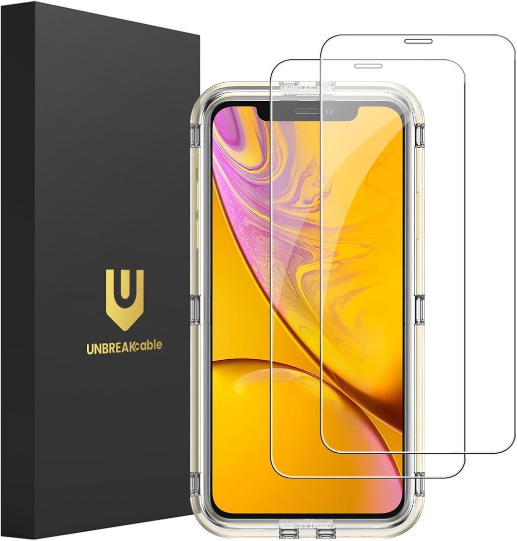 UNBREAKcable 2-Pack Screen Protector for iPhone 11/iPhone XR, Military-Grade Shatterproof Tempered Glass [9H+ Hardness] [Easy Installation Frame] [99.99% HD Clear] for Apple iPhone XR/11