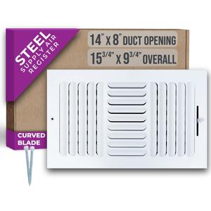 Fits 14x8 Duct Opening 3 Way Fixed Curved Blade Air Supply Diffuser by Handua | Register Vent Cover Grill for Sidewall and Ceiling | White | Outer Dimensions: 15.75" X 9.75"