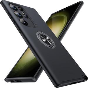 JAME for S23 Ultra Case, Slim Soft Bumper Case for Galaxy S23 Ultra, with Ring Holder Kickstand for Samsung S23 Ultra Cover, Military-Grade Protection for Samsung Galaxy S23 Ultra Case, Black