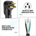 Kanayu 3 FT 6 AWG 3 Prong Replacement Power Cord Compatible with NEMA 6-50P 50 Amp 250V Welder Extension Cable with Open End for Welder Dryer Garage Heater Generator, ETL Listed