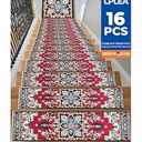 Non-Slip Stair Tread Set for Wood Steps 16PCS - 15PCS 8"X 30" + 1PCS 30"X 30" Washable Stain Resistant Stair Carpet, Indoor Safety Stair Mat for Elderly, Dogs & Pets