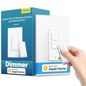 meross Smart Dimmer Switch with Remote, Single Pole, Neutral Wire Required, Compatible with Apple HomeKit, Alexa, Hey Google and SmartThings, 2.4GHz Wi-Fi, Remote and Voice Control, No Hub Required