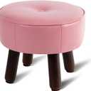 Small Foot Stool Round Pouf Ottoman, 13'' Leather Foot Rest with Non-Skid Rubber Legs, Foolstool Ottomans for Couch, Sofa Footrest Step Stool for Living Room Bedroom Entryway Office, Pink