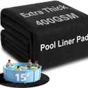 15FT Round Pool Liner Pad, 400G/M² Extra Thick Black Pool Pads for Above Ground Pool, Heavy Duty Pool Liner Pad Geotextile Material Pool Liner Puncture-Proof Pool Bottom Padding(15'Round)