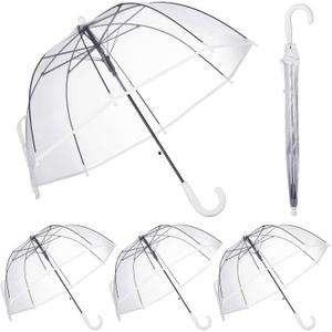 Kacctyen 4 Pcs Kids Clear Windproof Bubble Umbrella Auto Open Rainproof Transparent Umbrella for Children Boys Girls Outing (White Border)