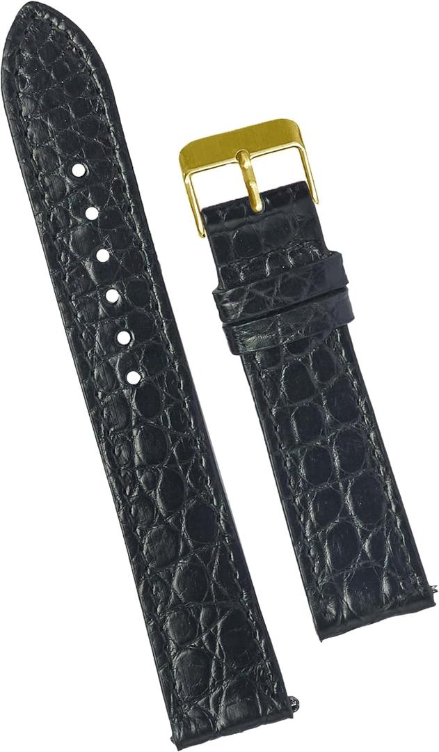 18mm Flat Black AIIigator Watch Band Quick Release Handmade Leather Watch Strap Slim Croc Replacement Wristband Men Stainless Steel Buckle, Christmas Father's Day Gift for Dad Son Husband DH-21G-18MM