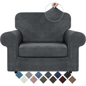 WEERRW Velvet Stretch Chair Sofa Slipcover - 2 Pieces Luxury Soft Velvet Plush Couch Cover Furniture Protector with Elastic Bottom for Pets, Machine Washable, Dark Gray, Small
 23"x32"