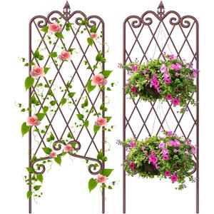 AMAGABELI GARDEN & HOME 2 Pack 47 x 16 Metal Garden Trellis for Climbing Plants Outdoor Trellis for Climbing Roses Vines Vegetables Metal for Ivy Cucumbers Brown
