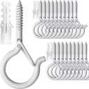 PlusRoc 20 Pack Christmas Light Hooks for Outdoor Seasonal Lighting Clips, 2.2 Inch White Q-Hanger Cup Hook Screw in Ceiling Hooks Eye Hook, Wall Deck Tree Fence Mount