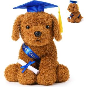 Chalyna 10 Inch Graduation Season Dog Preschool Plush Stuffed Animal Kindergarten Graduation Puppy with Hat, Diploma and Sash, Preschool Kindergarten Gift for Friend Relatives (Blue)