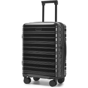 LARVENDER Carry On Luggage 22x14x9 Airline Approved, 20 Inch Expandable PC+ABS Hardside Suitcase Carry On Luggage with Spinner Wheels TSA Lock for Women Men (Black)