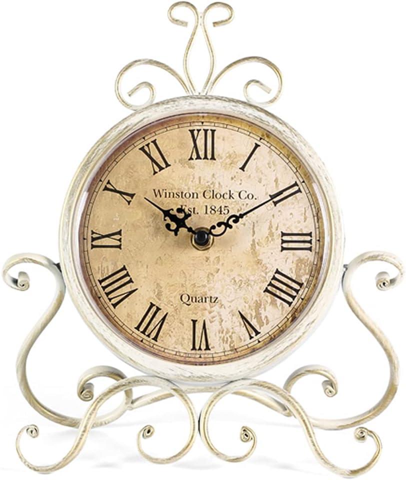 HZDHCLH Vintage Table Clocks for Living Room Bedroom Decor, Silent Decorative Farmhouse Shelf Clock Battery Operated, Small Rustic Mantel Clock with Roman Numerals (White)