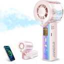 Portable Handheld Fan with Cooling Mist, 30000 RPM High Speed Turbo Personal Fan with Adjustable Speeds, 3000mAh Rechargeable Mini Misting Fan with LED Display for Travel Outdoor Makeup, Pink