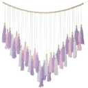 Pink & Purple Macrame Hanging Boho Wall dcor, Purple Wall Decor for Bedroom Living Room Girls Room Nursery Large Tassel Hanging with Wood Beads 41" W x 32" H