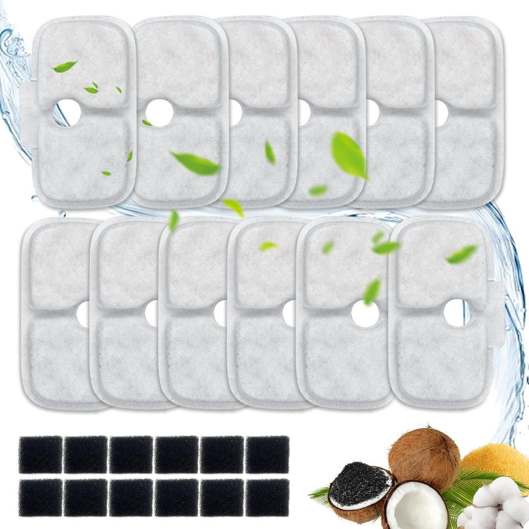 24 Packs for Petlibro Cat Water Fountain Filters Replacement, Compatible with PETLIBRODockstream Cat Water Fountain PLWF005 PLWF115 PLWF105 (12 Replacement Water Filters + 12Pre-Filter Sponges)