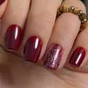 Curvlife 30pcs Press on Nails, Short Square Acrylic Fake Nails with Wine Red Glitte Apricot Design Full Cover False Glossy Nude Artificial for Women