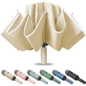 Large Windproof Travel Umbrella, Portable Reverse Folding Car Umbrella, Compact Inverted Design with Waterproof Canopy, Automatic, 10 Durable Ribs, 45.6/13 Inch, Fits Backpack