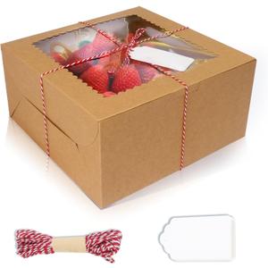 DOYIDE 20Pcs 10 Inch Cake Boxes with Window, 10x10x5 Inches Brown Bakery Boxes, Cake Carrier Container for Pastries, Pie, Cookies, Chocolates, Cupcakes, Birthday Party, Wedding