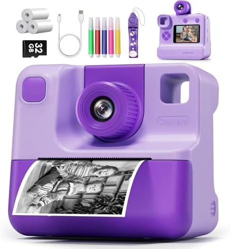 Kids Camera Instant Print, Christams Birthday Gifts for Girls Boys 5 6 7 8 9 10 Year Old, FHD Kids Toddler Digital Video Cameras,Selfie Cameras with 3 Rolls BPA-Free BPS-Free Print Paper & 32G Card