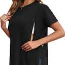 Ecavus Women's Oversized Nursing Shirts for Breastfeeding with Hidden Zipper Short Sleeves Side Splits Maternity Tops (X-Large, Black)
